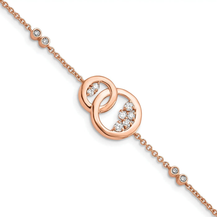 1/3 ct Diamond Double Circle with Star Dangle Bracelet 14k Rose Gold by Fine Color Jewels