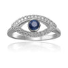 1.3 Ct Round Blue Sapphire Bezel Silver Evil Eye Ring