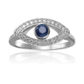 1.3 Ct Round Blue Sapphire Bezel Silver Evil Eye Ring by Fine Color Jewels