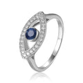 1.3 Ct Round Blue Sapphire Bezel Silver Evil Eye Ring by Fine Color Jewels