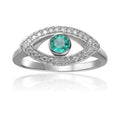 1.3 Ct Round Green Emerald Bezel Silver Evil Eye Ring by Fine Color Jewels
