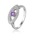 1.3 Ct Round Purple Amethyst Bezel Silver Evil Eye Ring by Fine Color Jewels