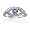 1.3 Ct Round Purple Amethyst Bezel Silver Evil Eye Ring