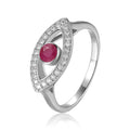 1.3 Ct Round Red Ruby Bezel Silver Evil Eye Ring by Fine Color Jewels