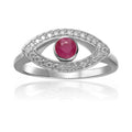 1.3 Ct Round Red Ruby Bezel Silver Evil Eye Ring by Fine Color Jewels