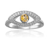 1.3 Ct Round Yellow Citrine Bezel Silver Evil Eye Ring