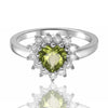 1.30 Ct Heart Olive Green Peridot and White Topaz Prong Silver Halo Ring