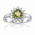 1.30 Ct Heart Olive Green Peridot and White Topaz Prong Silver Halo Ring by Fine Color Jewels