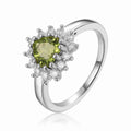 1.30 Ct Heart Olive Green Peridot and White Topaz Prong Silver Halo Ring by Fine Color Jewels