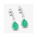 1.30 Ct Pear Green Zambian Emerald & Diamond Bezel 10K Gold Dangle Earrings by Fine Color Jewels