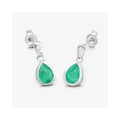 1.30 Ct Pear Green Zambian Emerald & Diamond Bezel 10K Gold Dangle Earrings by Fine Color Jewels