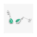 1.30 Ct Pear Green Zambian Emerald & Diamond Bezel 10K Gold Dangle Earrings by Fine Color Jewels