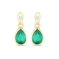 1.30 Ct Pear Green Zambian Emerald & Diamond Bezel 10K Gold Dangle Earrings by Fine Color Jewels