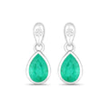 1.30 Ct Pear Green Zambian Emerald & Diamond Bezel 10K Gold Dangle Earrings by Fine Color Jewels