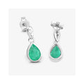 1.30 Ct Pear Green Zambian Emerald & Diamond Bezel 10K Gold Dangle Earrings by Fine Color Jewels