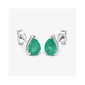 1.30 Ct Pear Green Zambian Emerald Prong 10k Gold Teardrop Stud Earrings by Fine Color Jewels