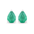 1.30 Ct Pear Green Zambian Emerald Prong 10k Gold Teardrop Stud Earrings by Fine Color Jewels