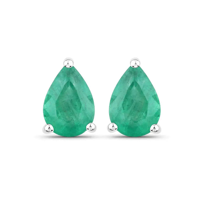 1.30 Ct Pear Green Zambian Emerald Prong 10k Gold Teardrop Stud Earrings by Fine Color Jewels
