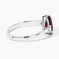 1.30 Ct Pear Red Mozambique Garnet and Lab Diamond Prong Silver Three Stone Ring by Fine Color Jewels