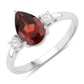 1.30 Ct Pear Red Mozambique Garnet and Lab Diamond Prong Silver Three Stone Ring by Fine Color Jewels