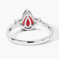 1.30 Ct Pear Red Mozambique Garnet and Lab Diamond Prong Silver Three Stone Ring by Fine Color Jewels