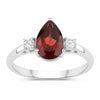 1.30 Ct Pear Red Mozambique Garnet and Lab Diamond Prong Silver Three Stone Ring