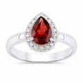 1.30 Ct Pear Red Mozambique Garnet & Lab Diamond Prong Silver Halo Ring by Fine Color Jewels