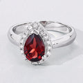 1.30 Ct Pear Red Mozambique Garnet & Lab Diamond Prong Silver Halo Ring by Fine Color Jewels