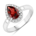 1.30 Ct Pear Red Mozambique Garnet & Lab Diamond Prong Silver Halo Ring by Fine Color Jewels