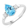 1.30 Ct Pear Swiss Blue Topaz and Lab Diamond Prong Silver Three Stone Ring
