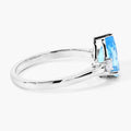 1.30 Ct Pear Swiss Blue Topaz and Lab Diamond Prong Silver Three Stone Ring by Fine Color Jewels