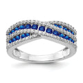 1.30 Ct Round Blue Sapphire & Diamond Pavé 14K White Gold Crossover Infinity Band Ring by Fine Color Jewels