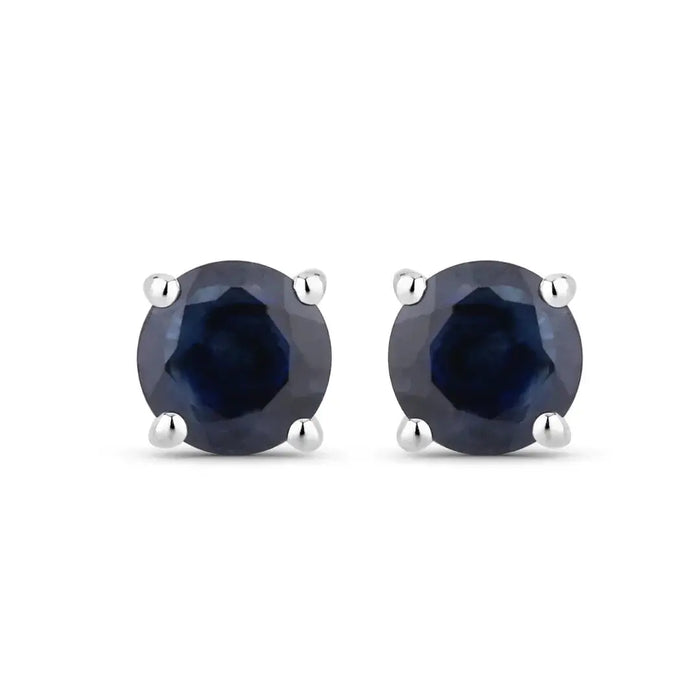 1.30 Ct Round Blue Sapphire Prong 10K Gold Stud Earrings by Fine Color Jewels