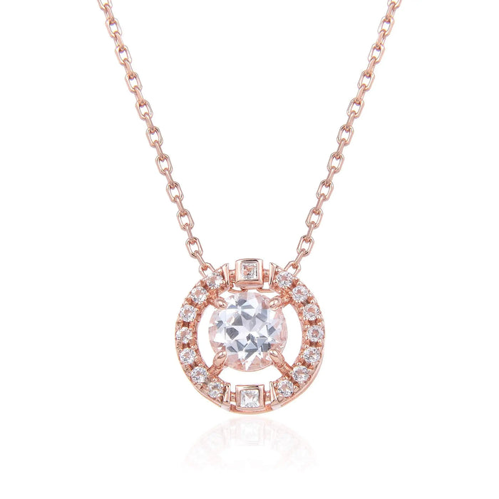 1.30 Ct Round White Topaz Prong Rose Gold Plated Silver Pendant Necklace by Fine Color Jewels