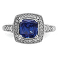 1.31 Ct Cushion Blue Lab Created Sapphire and Diamond Prong 14K White Gold Halo Ring by Fine Color Jewels