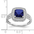 1.31 Ct Cushion Blue Lab Created Sapphire and Diamond Prong 14K White Gold Halo Ring by Fine Color Jewels