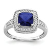 1.31 Ct Cushion Blue Lab Created Sapphire and Diamond Prong 14K White Gold Halo Ring