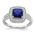 1.31 Ct Cushion Blue Lab Created Sapphire and Diamond Prong 14K White Gold Halo Ring by Fine Color Jewels