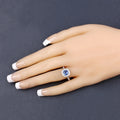 1.31 Ct Cushion Blue Sapphire and White Diamond Prong 18K Yellow Gold Halo Pave Bridge Ring by Fine Color Jewels