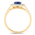 1.31 Ct Cushion Blue Sapphire and White Diamond Prong 18K Yellow Gold Halo Pave Bridge Ring by Fine Color Jewels