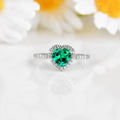 1.31 Ct Heart Green Colombian Lab Created Emerald and Moissanite Prong Silver Halo Wedding Ring by Fine Color Jewels