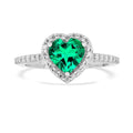 1.31 Ct Heart Green Colombian Lab Created Emerald and Moissanite Prong Silver Halo Wedding Ring by Fine Color Jewels