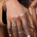 1.31 Ct Heart Green Colombian Lab Created Emerald and Moissanite Prong Silver Halo Wedding Ring by Fine Color Jewels