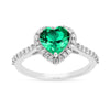 1.31 Ct Heart Green Colombian Lab Created Emerald and Moissanite Prong Silver Halo Wedding Ring