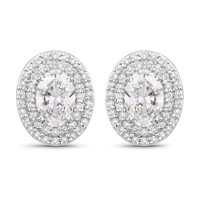 1.32 Ct. Oval Lab Grown Diamond Prong Platinum Double Bridal Halo Stud Earrings by Fine Color Jewels