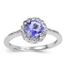1.32 Ct Round Violet Tanzanite and White Topaz Prong Silver Halo Cocktail Ring