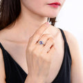 1.32 Ct Round Violet Tanzanite and White Topaz Prong Silver Halo Cocktail Ring by Fine Color Jewels