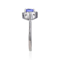 1.32 Ct Round Violet Tanzanite and White Topaz Prong Silver Halo Cocktail Ring by Fine Color Jewels