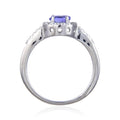 1.32 Ct Round Violet Tanzanite and White Topaz Prong Silver Halo Cocktail Ring by Fine Color Jewels