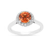 1.33 Ct Round Lab Created Peach Sapphire and Moissanite Prong Silver Halo Statement Ring